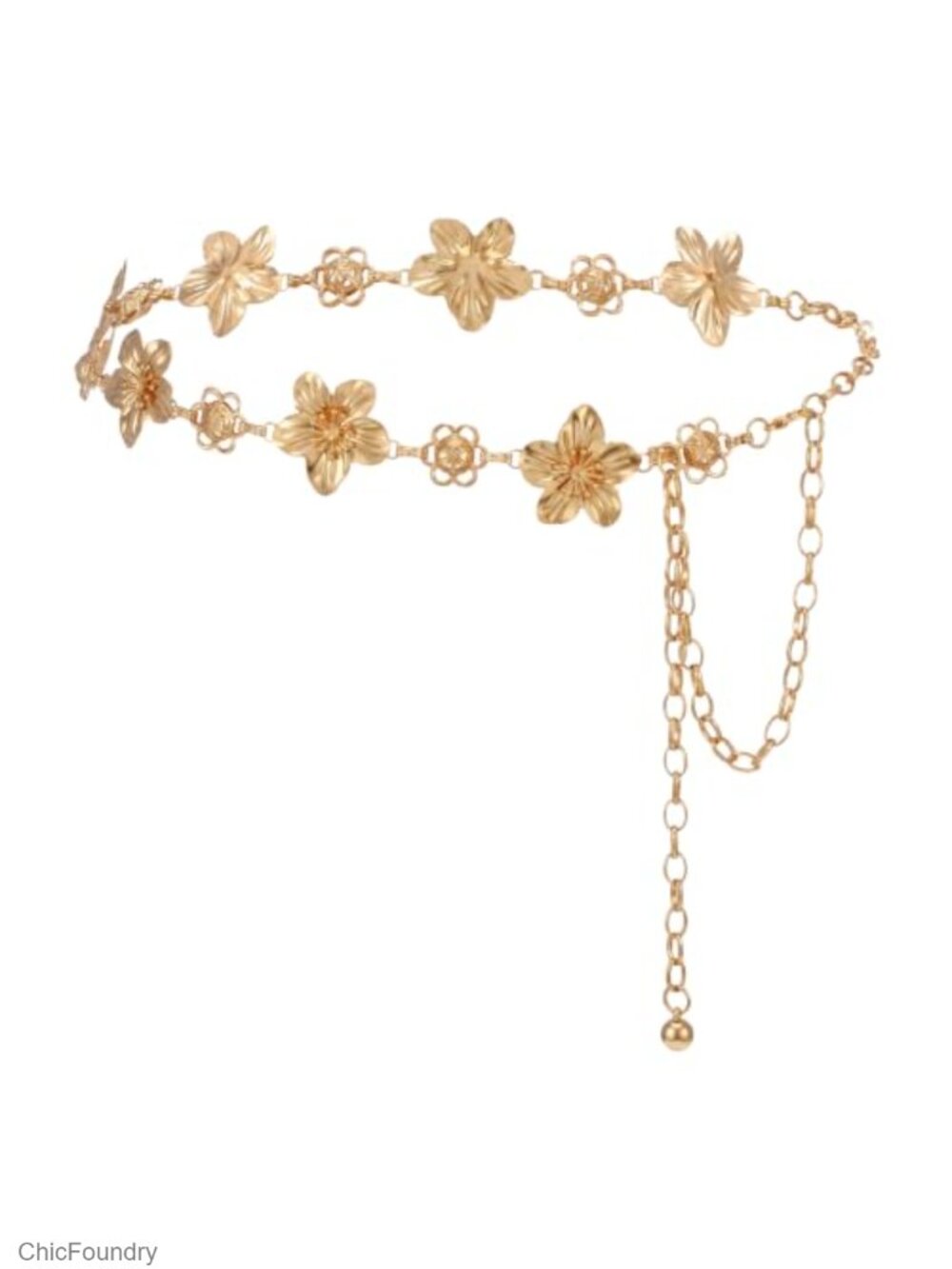 Gold Flower Waist Chain Belt for Women Adjustable 40in Body Jewelry